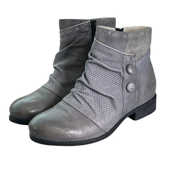 Miz Mooz Sallie Gray Leather Ankle Boots Wide Fit 38 (US 7.5–8) Button Detail - Picture 3 of 14